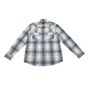 Pendleton Frontier White Blue Plaid Western Snap Shirt Large